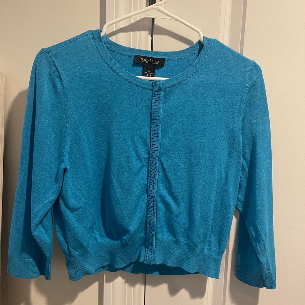 White House Black Market Turquouse  Short Cardigan 3/4 Sleeves